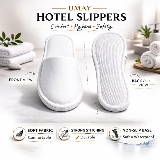 Luxe Wegwerp Slippers – 10 Paar – Wit – Voor Hotel, Sauna & Spa